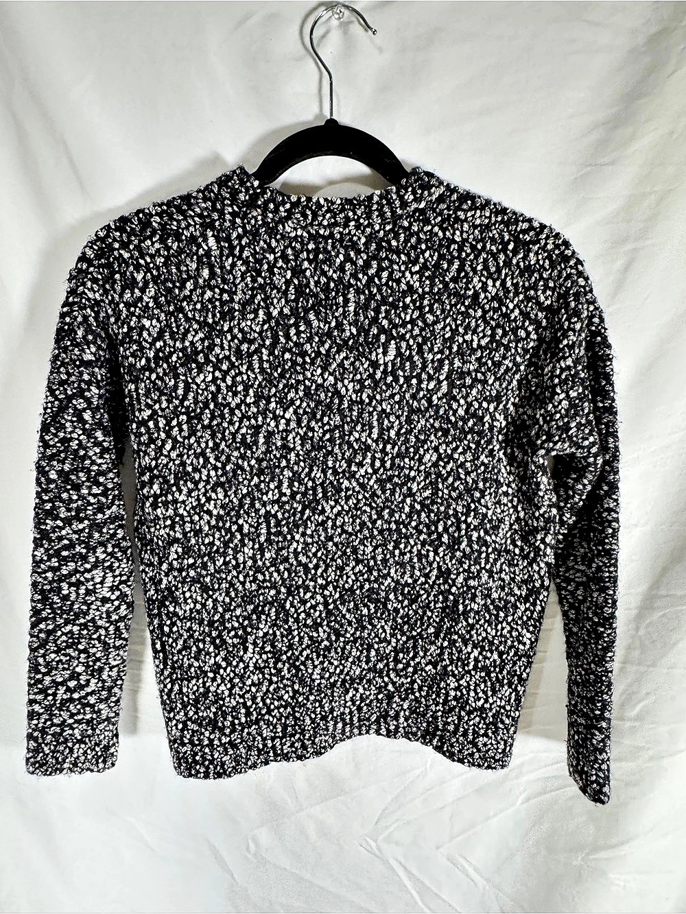 VINCE. Textured Boucle Crewneck Sweater. Black & White XS
